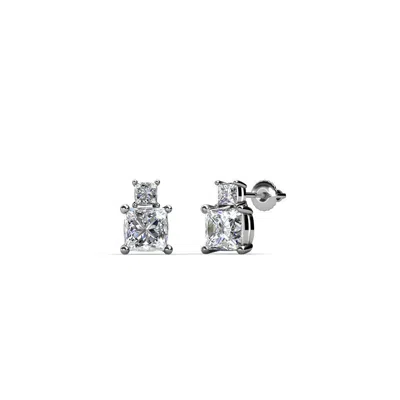 Pre-owned Trijewels Diamond Two Stone Womens Stud Earrings 0.86 Ctw 14k Gold Jp:68120 In G-h