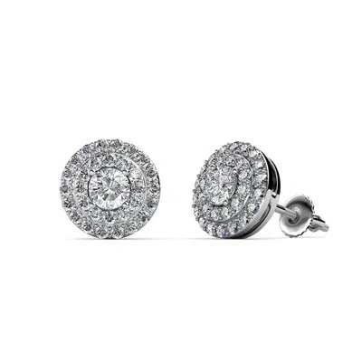 Pre-owned Trijewels Diamond Womens Double Halo Stud Earrings 0.80 Ctw 14k White Gold Jp:84541 In G-h