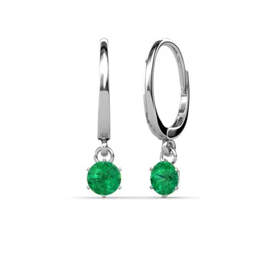 Pre-owned Trijewels Emerald 3/8 Ctw Womens Solitaire Drop And Dangle Earrings 14k Gold Jp:66922 In Green
