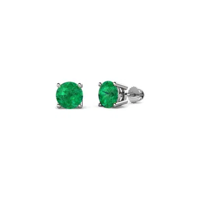 Pre-owned Trijewels Emerald 4mm Four Prong Solitaire Womens Stud Earrings 3/8 Ctw 14k Gold Jp:63478 In Green