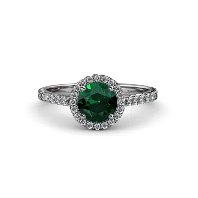 Pre-owned Trijewels Emerald & Diamond Halo Engagement Ring 1.33 Ct Tw In 14k Gold In G - H