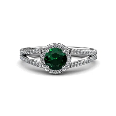 Pre-owned Trijewels Emerald & Diamond (vs2-si1, F-g) Halo Engagement Ring 1.13cttw 18k Gold Jp:54540 In G - H