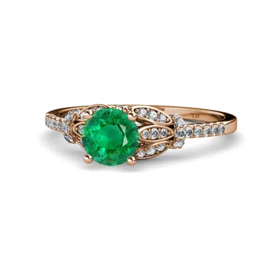 Pre-owned Trijewels Emerald & Diamond Women Engagement Ring 1.0 Ctw 14k Rose Gold Jp:110642 In G-h