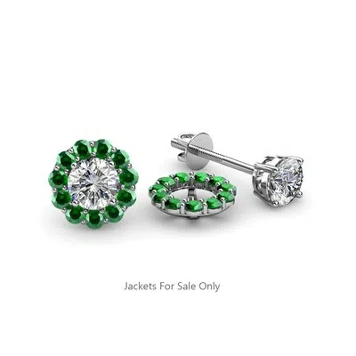 Pre-owned Trijewels Emerald Halo Jacket For Stud Earrings 0.64 Ctw In 14k Gold Jp:39257 In Green