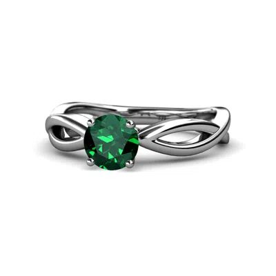 Pre-owned Trijewels Emerald Infinity Solitaire Engagement Ring 0.72 Carat 14k White Gold Jp:111375 In Green