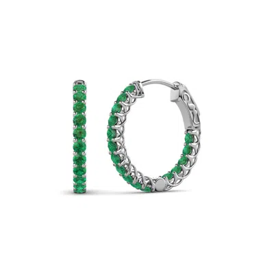 Pre-owned Trijewels Emerald Inside-out Womens Hoop Earrings 0.64 Ctw 14k Gold Jp:137848 In Green