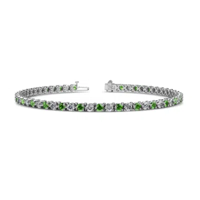 Pre-owned Trijewels Green Garnet And Diamond Eternity Tennis Bracelet 3.77 Ctw 14k Gold Jp:124175