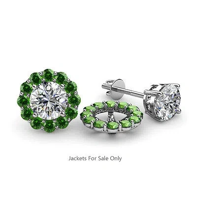 Pre-owned Trijewels Green Garnet Halo Jacket For Stud Earrings 0.88 Ctw In 14k Gold Jp:64928