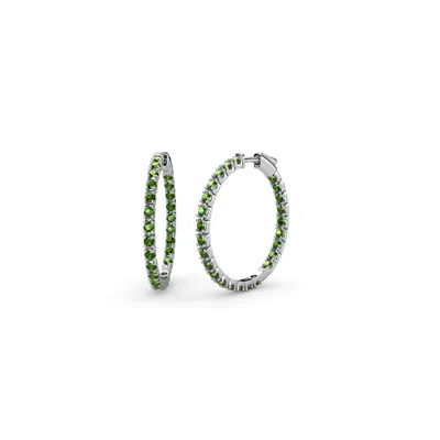Pre-owned Trijewels Green Garnet Inside-out Hoop Earrings 0.95 Ctw In 14k Gold Jp:36880