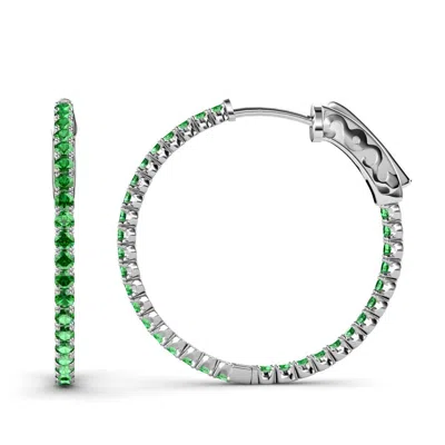 Pre-owned Trijewels Green Garnet Inside-out Women's Hoop Earrings 3.15 Ctw In 14k Gold Jp:36666