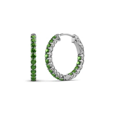 Pre-owned Trijewels Green Garnet Inside-out Womens Hoop Earrings 1.01 Ctw 14k Gold Jp:137818