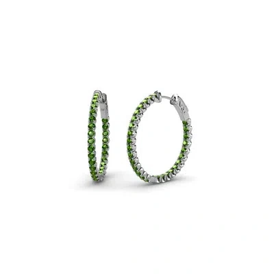 Pre-owned Trijewels Green Garnet Inside-out Womens Hoop Earrings 1.62 Ctw 14k Gold Jp:36817