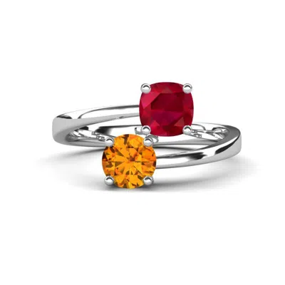 Pre-owned Trijewels Lab Created Ruby & Citrine 2 Ctw Promise Ring 14k Gold Jp:317556 In Red