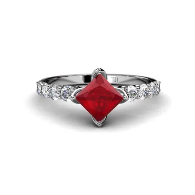 Pre-owned Trijewels Lab Created Ruby & Natural Diamond Engagement Ring 2 Ctw 14k Gold Jp:35443 In Red