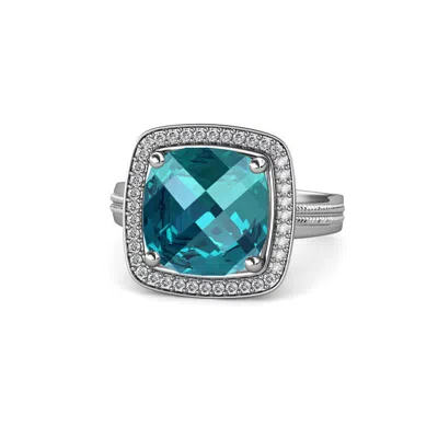 Pre-owned Trijewels London Blue Topaz & Diamond Halo Ring 8.75 Ctw In 14k White Gold Jp:109409 In J-k