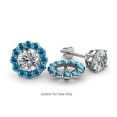 Pre-owned Trijewels London Blue Topaz Halo Jacket For Stud Earrings 0.84 Ctw In 14k Gold Jp:64973