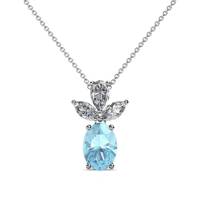 Pre-owned Trijewels Oval Aquamarine And Diamond Womens Slider Pendant 1.15 Ctw 14k Gold Jp:109118 In G-h