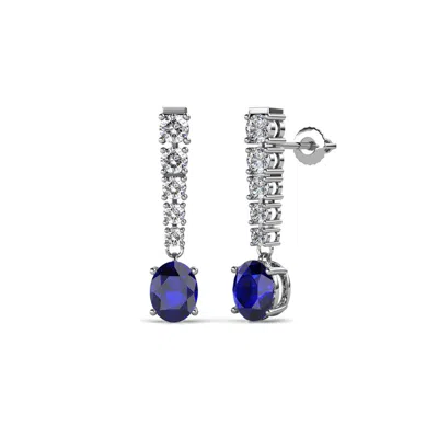 Pre-owned Trijewels Oval Blue Sapphire And Diamond Dangling Earrings 1.34 Ctw 14k Gold Jp:69057 In G - H
