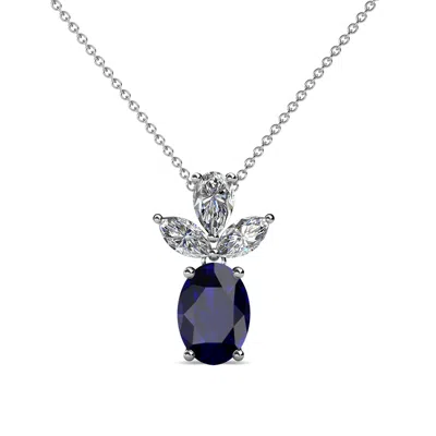 Pre-owned Trijewels Oval Blue Sapphire & Diamond Womens Slider Pendant 1.30 Ctw 14k Gold Jp:109114 In G-h