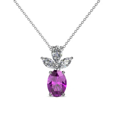 Pre-owned Trijewels Oval Cut Amethyst And Diamond Womens Slider Pendant 1.15 Ctw 14k Gold Jp:109120 In G-h
