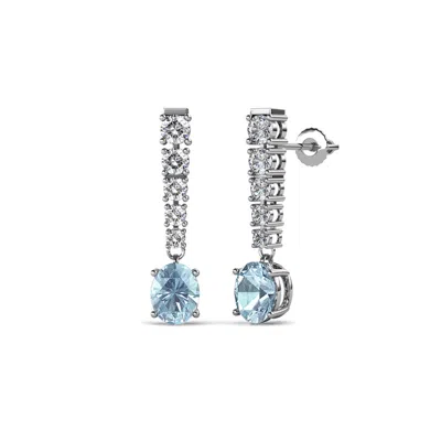 Pre-owned Trijewels Oval Cut Aquamarine & Diamond Drop & Dangle Earrings 1.19 Ctw 14k Gold Jp:69072 In G-h