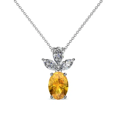 Pre-owned Trijewels Oval Cut Citrine And Diamond Womens Slider Pendant 1.15 Ctw 14k Gold Jp:109122 In G-h