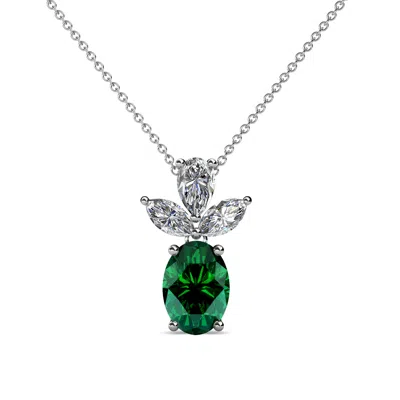 Pre-owned Trijewels Oval Cut Emerald And Diamond Womens Slider Pendant 1 Ctw 14k Gold Jp:109127 In G-h