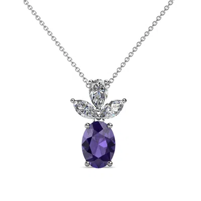 Pre-owned Trijewels Oval Cut Iolite And Diamond Womens Slider Pendant 1.15 Ctw 14k Gold Jp:109123 In G-h