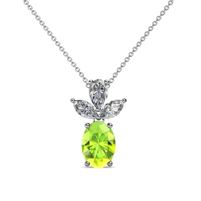 Pre-owned Trijewels Oval Cut Peridot And Diamond Womens Slider Pendant 1.25 Ctw 14k Gold Jp:109124 In G-h