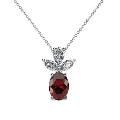 Pre-owned Trijewels Oval Cut Red Garnet & Diamond Womens Slider Pendant 1.30 Ctw 14k Gold Jp:109125