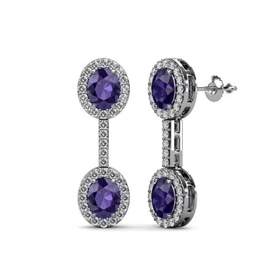 Pre-owned Trijewels Oval Iolite & Diamond Halo Dangling Earrings 1.85 Ctw In 14k Gold Jp:69725 In G - H