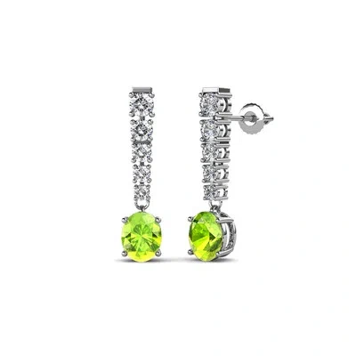 Pre-owned Trijewels Oval Peridot & Diamond Journey Dangling Earrings 1.29 Ctw 14k Gold Jp:69039 In G - H