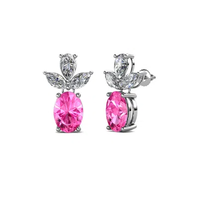Pre-owned Trijewels Oval Pink Sapphire And Diamond Stud Earrings 2.55 Ctw In 14k Gold Jp:67658