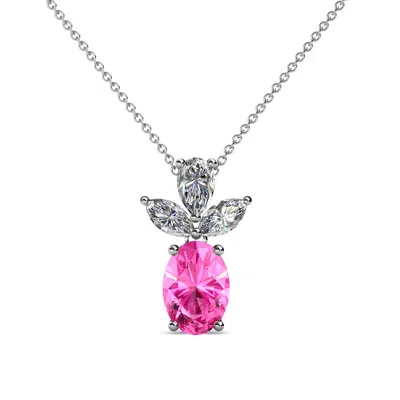 Pre-owned Trijewels Oval Pink Sapphire & Diamond Womens Slider Pendant 1.30 Ctw 14k Gold Jp:109115