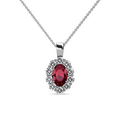 Pre-owned Trijewels Oval Ruby & Diamond Women Halo Pendant 0.83 Ctw 14k Gold Jp:78922 In G - H