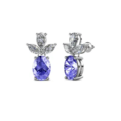 Pre-owned Trijewels Oval Tanzanite And Diamond Dangling Stud Earrings 2.41 Ctw In 14k Gold In G - H