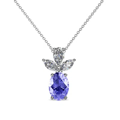 Pre-owned Trijewels Oval Tanzanite And Diamond Womens Slider Pendant 1.25 Ctw 14k Gold Jp:109116 In G-h