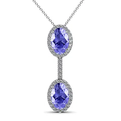 Pre-owned Trijewels Oval Tanzanite Diamond Women Halo Slider Pendant 14k Gold. 18"chain Jp:109946 In Purple