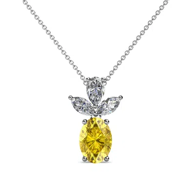Pre-owned Trijewels Oval Yellow Sapphire & Diamond Womens Slider Pendant 1.30 Ctw 14k Gold Jp:109128