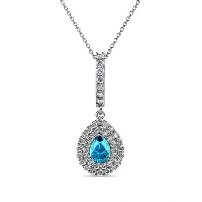 Pre-owned Trijewels Pear Cut Topaz And Diamond Womens Halo Pendant 0.55 Ctw 14k Gold 18" Jp:86674 In I-j