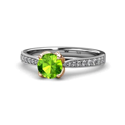 Pre-owned Trijewels Peridot And Diamond Engagement Ring 1.26 Ctw In 14k White Gold Jp:111520 In G-h
