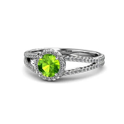 Pre-owned Trijewels Peridot And Diamond Halo Engagement Ring 1.48 Ctw In 14k Gold Jp:54468 In G - H