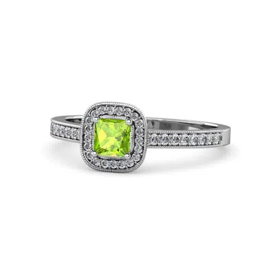 Pre-owned Trijewels Peridot And Diamond Halo Engagement Ring In 0.90 Ctw In 14k Gold Jp:68524 In G - H