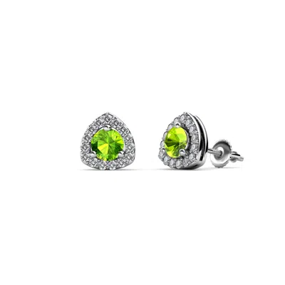 Pre-owned Trijewels Peridot And Diamond Trillion Shape Stud Earrings 0.58 Ctw 14k Gold Jp:84738 In I-j