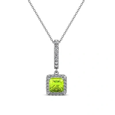 Pre-owned Trijewels Peridot And Diamond Womens Halo Pendant Necklace 0.76 Ctw 14k Gold 18" Jp:86248 In I-j