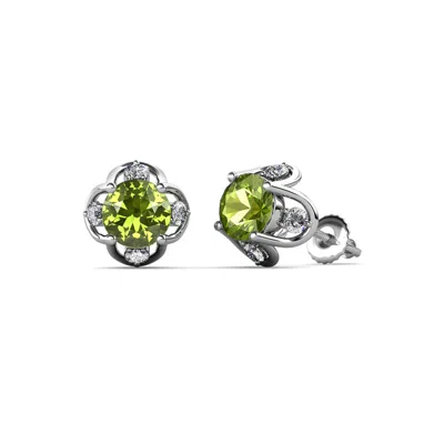 Pre-owned Trijewels Peridot And Diamond Womens Tulip Stud Earrings 1.24 Ctw 14k Gold Jp:85005 In Green