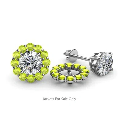Pre-owned Trijewels Peridot Halo Jacket For Stud Earrings 0.65 Ctw In 14k Gold Jp:64949 In Green