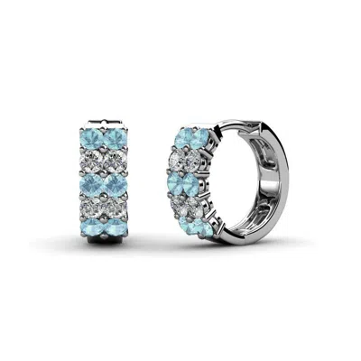 Pre-owned Trijewels Petite Aquamarine And Diamond Womens Hoop Earrings 0.64 Ctw 14k Gold Jp:69963 In G-h