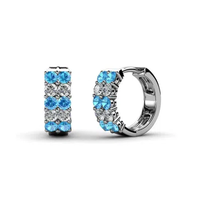 Pre-owned Trijewels Petite Blue Topaz And Diamond Womens Hoop Earring 0.54 Ctw 14k Gold Jp:69924 In G-h