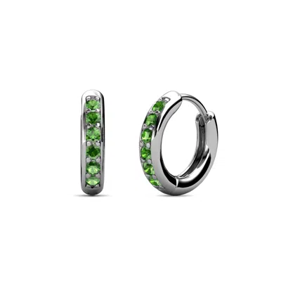 Pre-owned Trijewels Petite Green Garnet Huggies Womens Hoop Earrings 1/3 Ctw 14k Gold Jp:9913